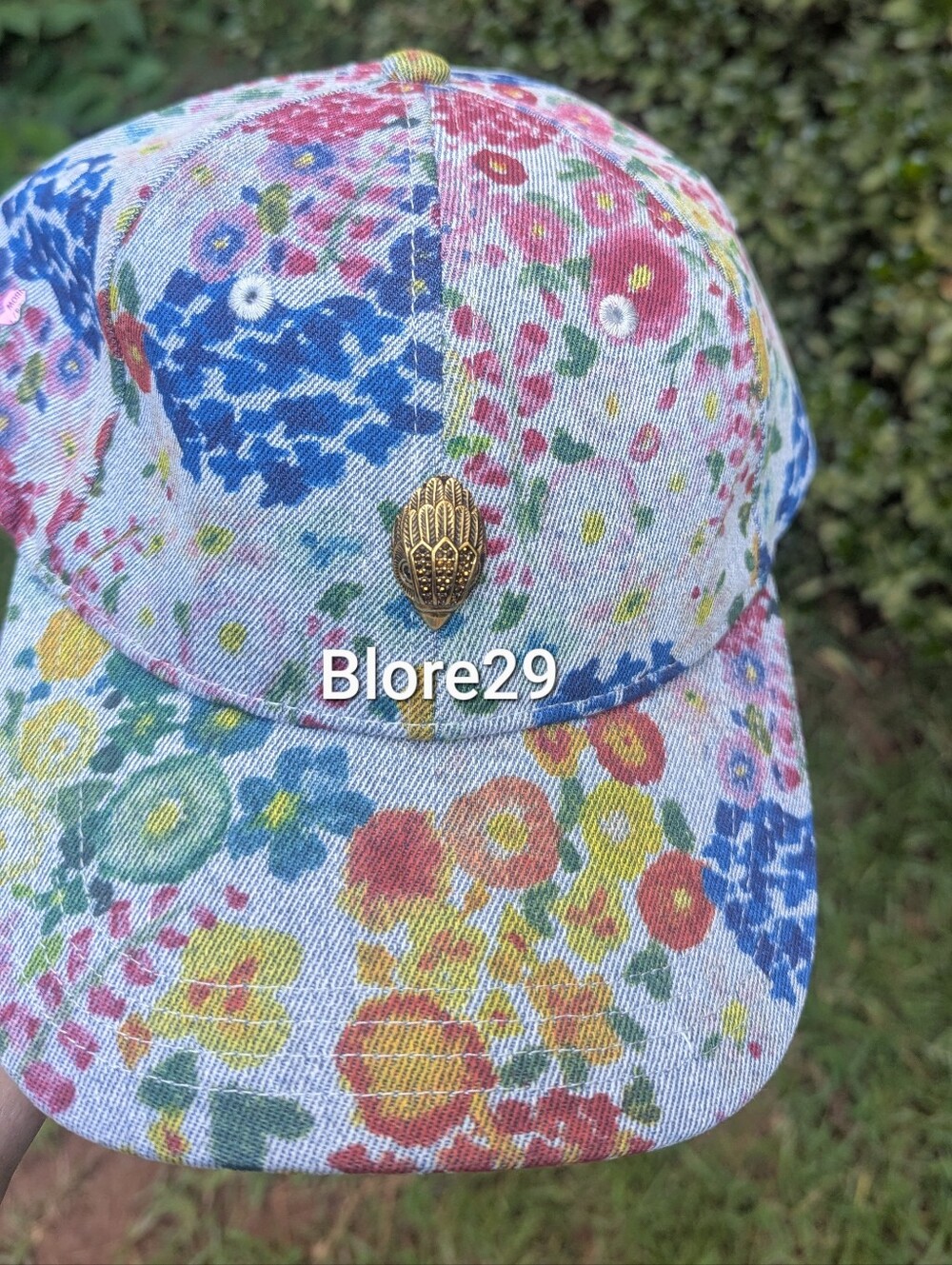 NWT KURT GEIGER Denim Floral Baseball Hat